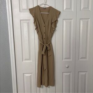 a new day Tan Button-Down Midi Dress